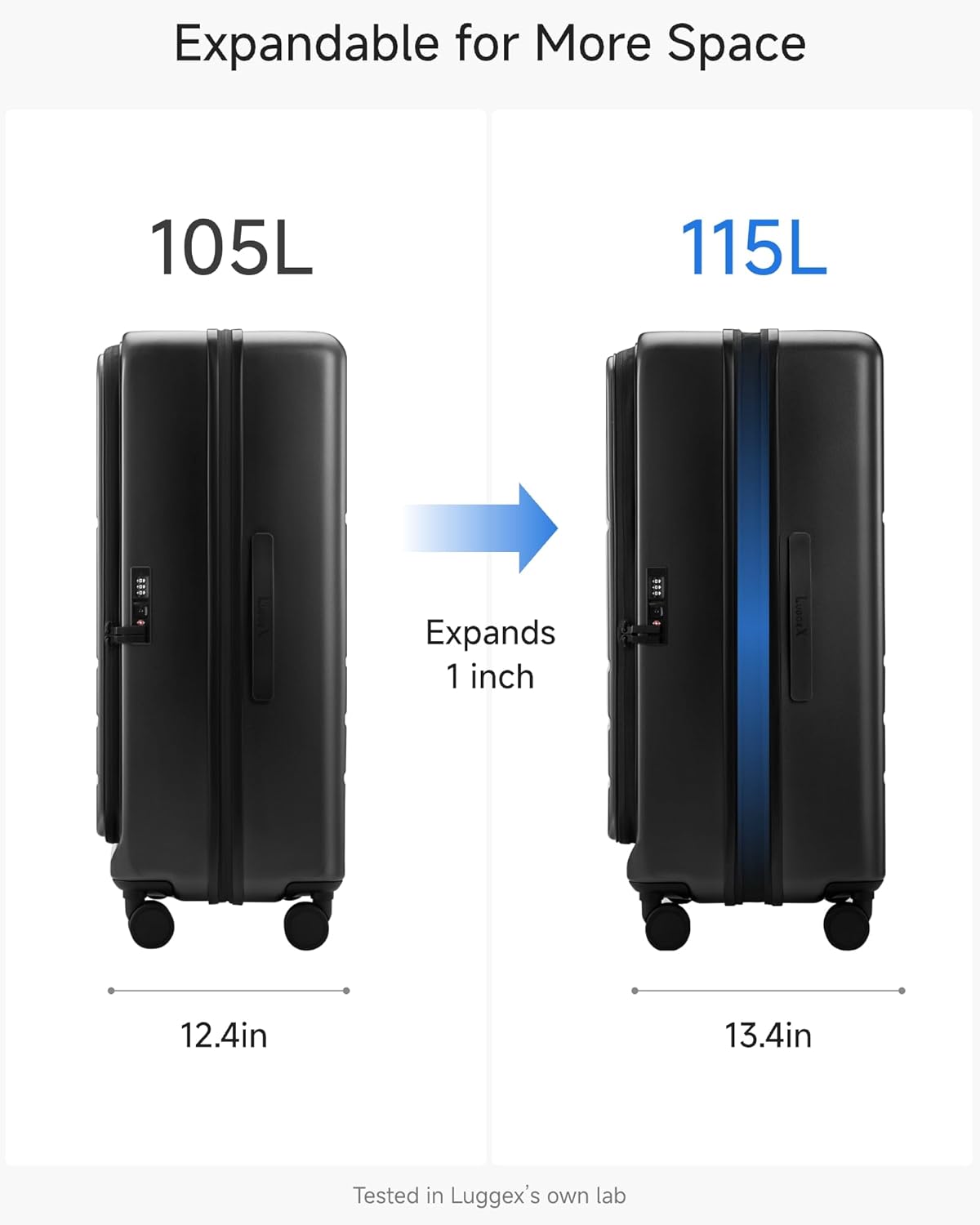 LUGGEX Checked Suitcase with Spinner Wheels, FLO5 Expandable Polycarbonate Hard Shell Suitcase with