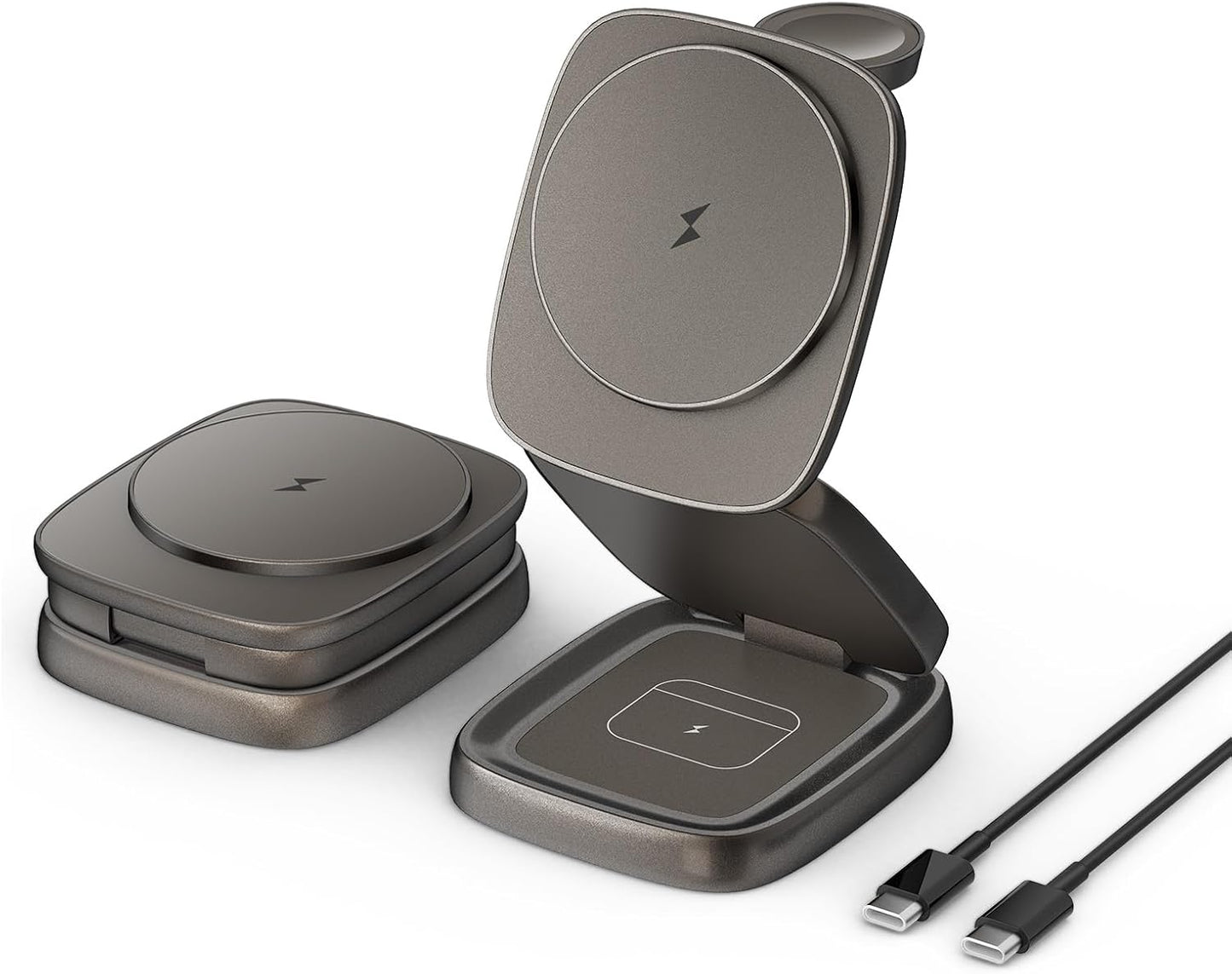 Charging Station for Apple Multiple Devices - for 15W Mag-Safe Fast Charging All-Aluminum Foldable Magnetic Wireless Charger Dock for iPhone 17 16 15 14 13 12 & iWatch & Airpods (30W Adapter)
