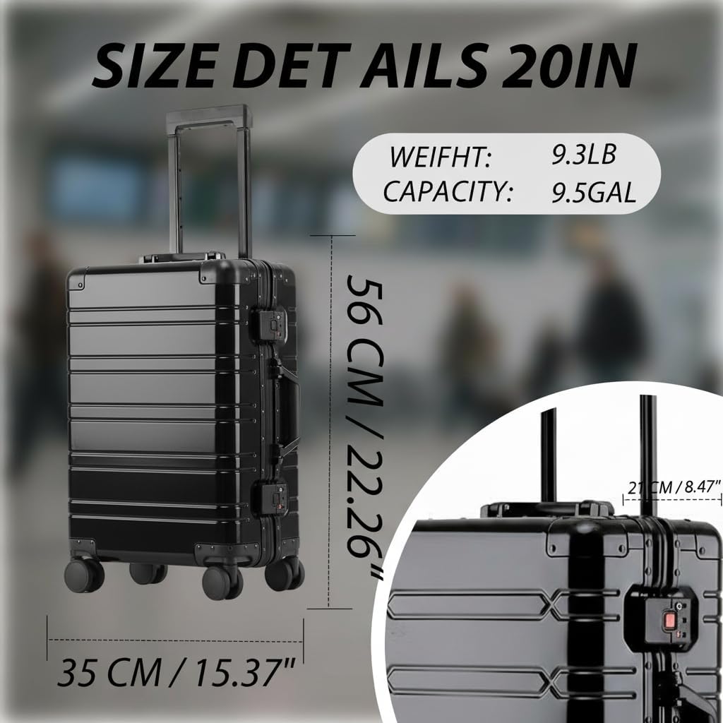 All Aluminum Carry On Luggage with 360°Silent Spinner Wheels and TSA Lock,Airline Approved Lightweight Suitcase for Business Travel (all aluminum 60 [silver], 24inch-42x26x65cm)