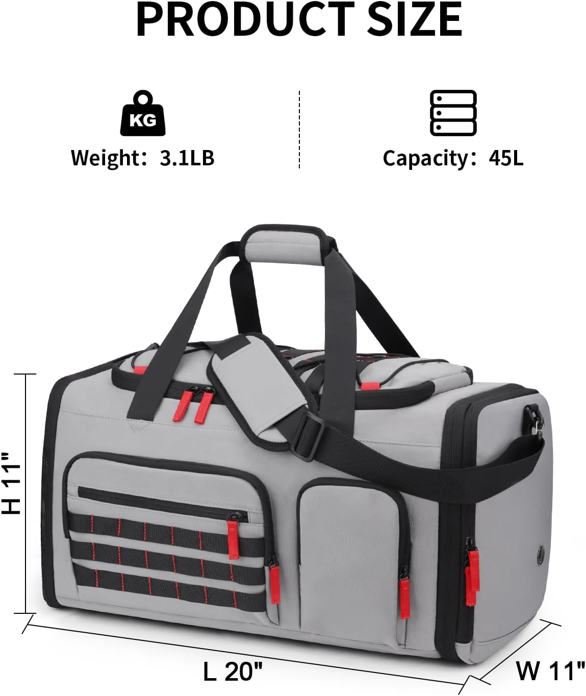 Gym Bags for Men Women, 45L Sports Travel Duffle Bag with Shoe Compartment, 3 in 1 Weekener