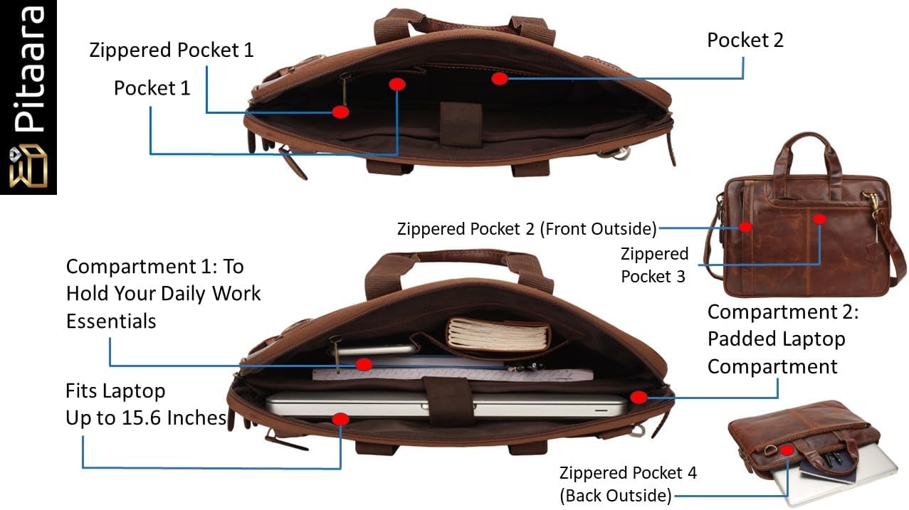 Pitaara Genuine Leather Messenger Laptop Bag For Men And Women, Fits Laptop Size 16"
