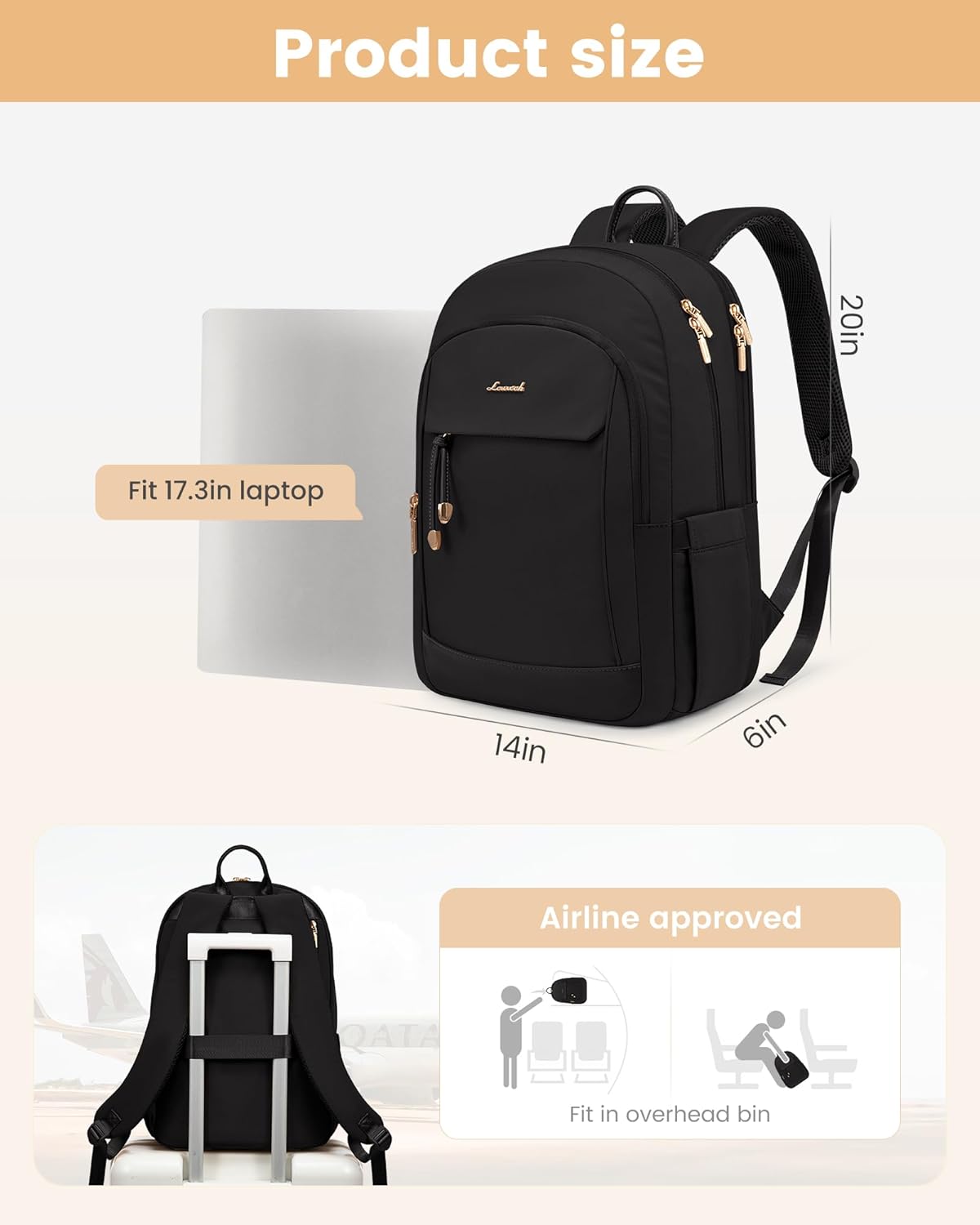LOVEVOOK Laptop Backpack for Women, 15.6 inch Waterproof College Backpack Woman with Laptop Compartment Computer Bag Travel Backpack Purse, Large Black Computer Daypack for Work Casual,Black