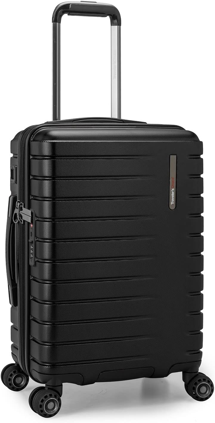 Traveler's Choice Archer Polycarbonate Hardside Spinner Luggage Set, Tie Down Straps, Black, Carry-On 21-Inch