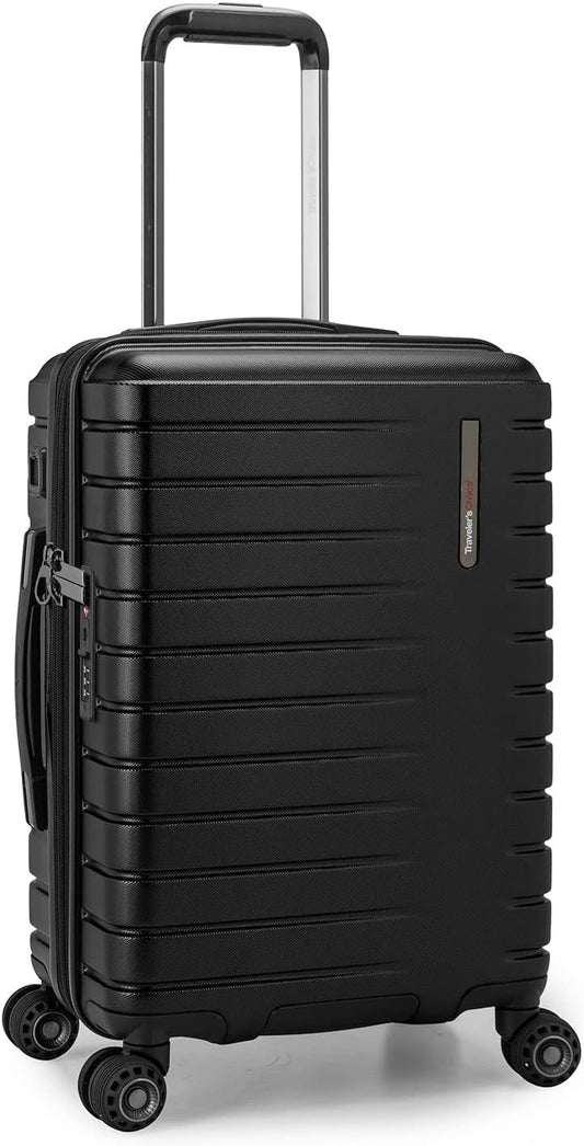 Traveler's Choice Archer Polycarbonate Hardside Spinner Luggage Set, Tie Down Straps, Black, Carry-On 21-Inch