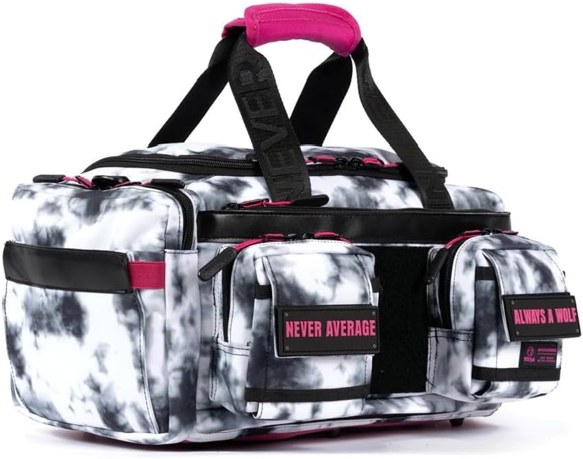 WOLFpak 20L Mini Duffle Bag for Gym & Travel | Waterproof Carry-On Weekender Bag with Shoe Compartment, Hard Bottom, and Tactical Molle System (Timber Wolf Magenta Pink)