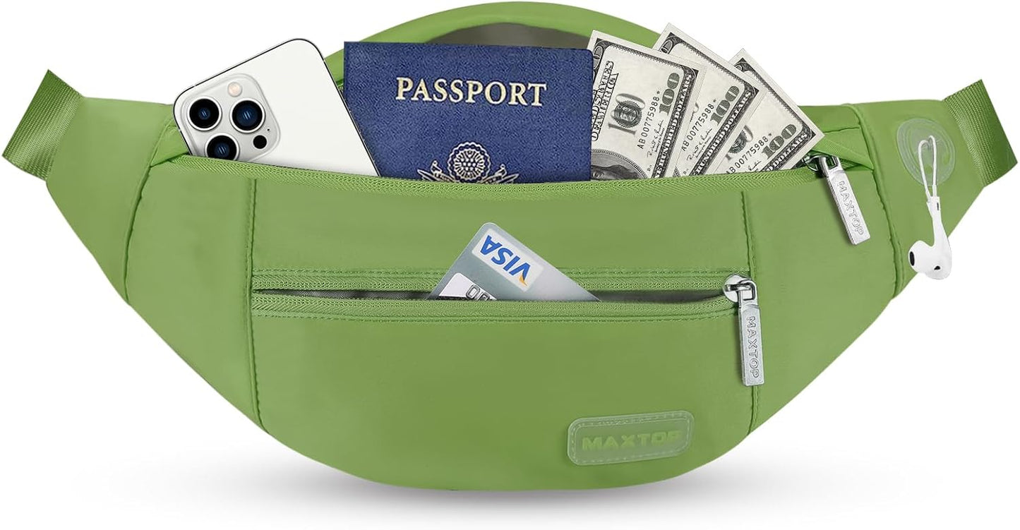 MAXTOP Large Crossbody Fanny Pack with 4-Zipper Pockets,Gifts for Enjoy Sports Festival Workout Traveling Running Casual Hands-Free Wallets Waist Pack Phone Bag Carrying All Phones