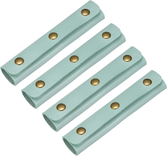 Leather Handle Wrap [4PCS] - Handbag Handle Wrap Cover with 3 Metal Clasps Use for Suitcases & Bags & Shopping Totes & Wallets - [Blue-5IN/13CM] Soft Purse Strap Pad