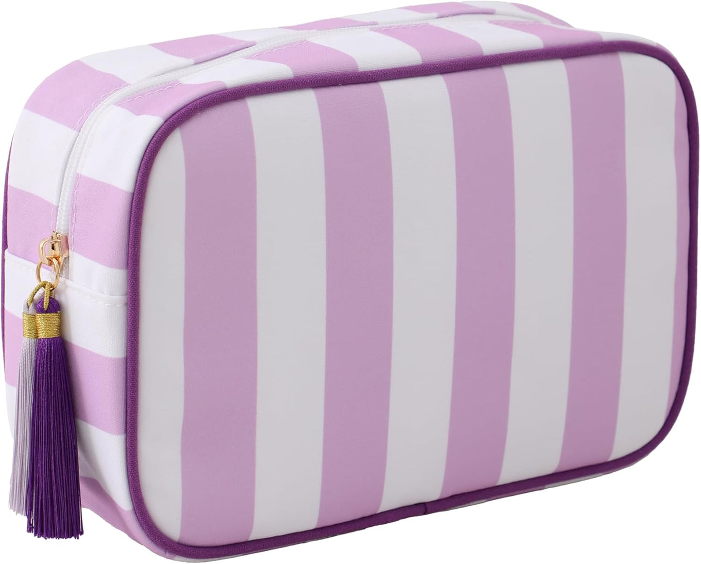 Stripe Makeup Bag Travel Cosmetic Bag Organizer Tassel Toiletry Bag Large Canvas Zipper Pouch and Accessories Storage Bag for Women