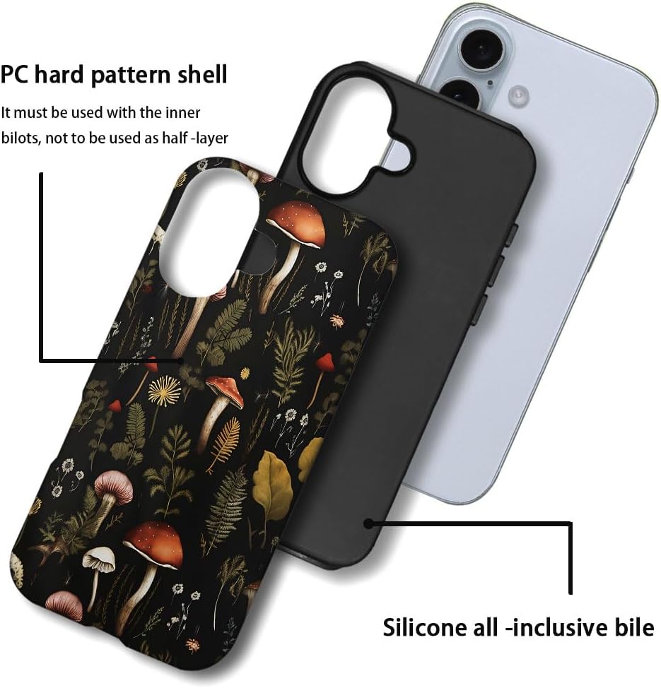 SEized Case Compatible with for iPhone 16,Vintage Mushroom Snail Daisy Leaf Phone Case for Girl Women Boy Men,Durable Protection Phone Case for iPhone 16