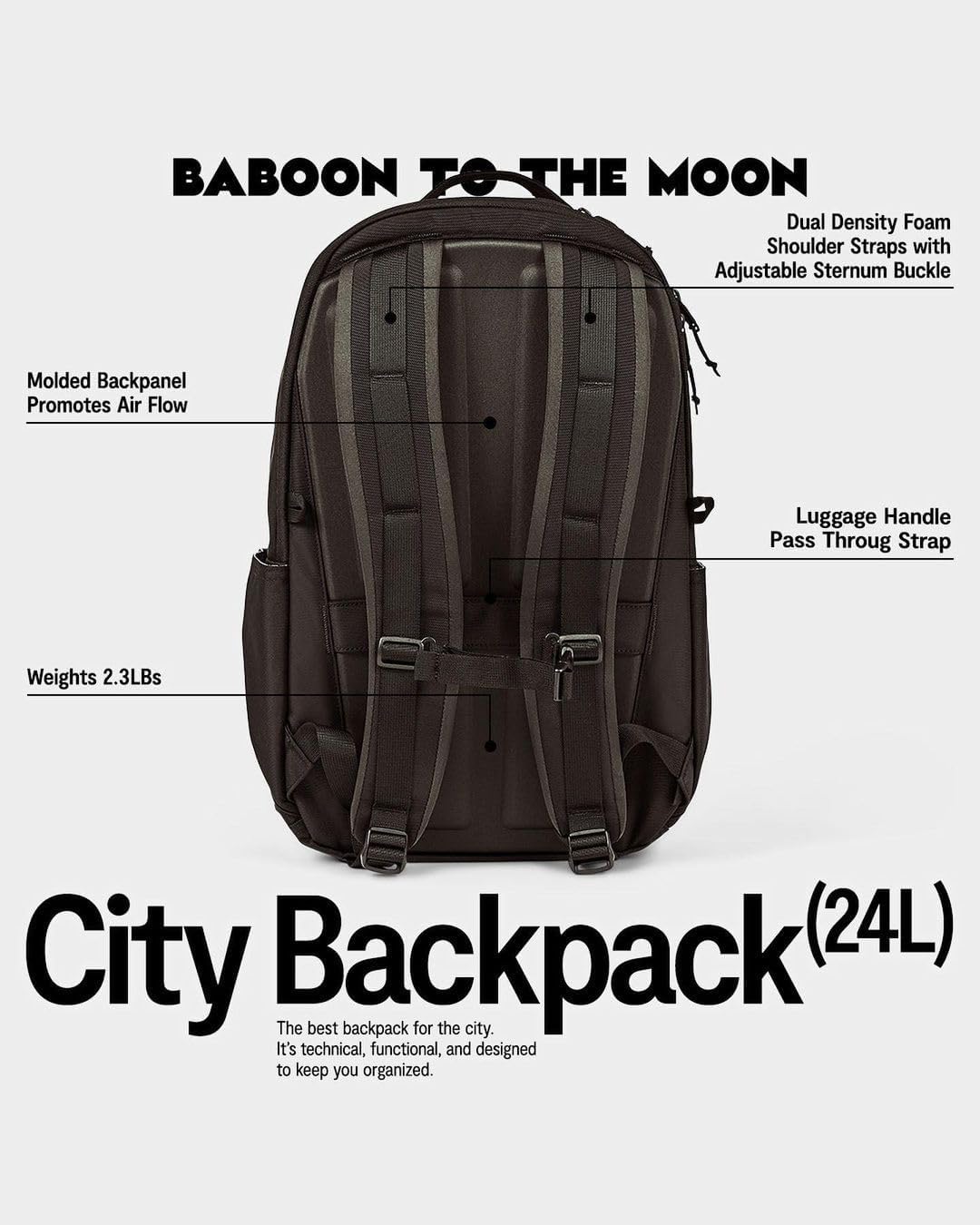 Baboon to the Moon City Backpack – Water Resistant Travel Backpack with Laptop Compartment, Lightweight Daypack for Men and Women, Work Back pack, Gym Bag, Bookbag