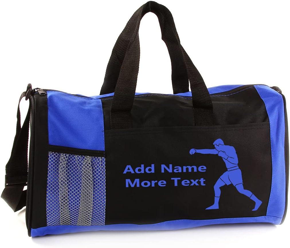 KishKesh Personalized Kids Sports Duffel Bag – Ideal for Boxing, Gym, Travel, Training & Workout – Durable, Costumizable Name & Text – Blue, 18" x 10" x 8"