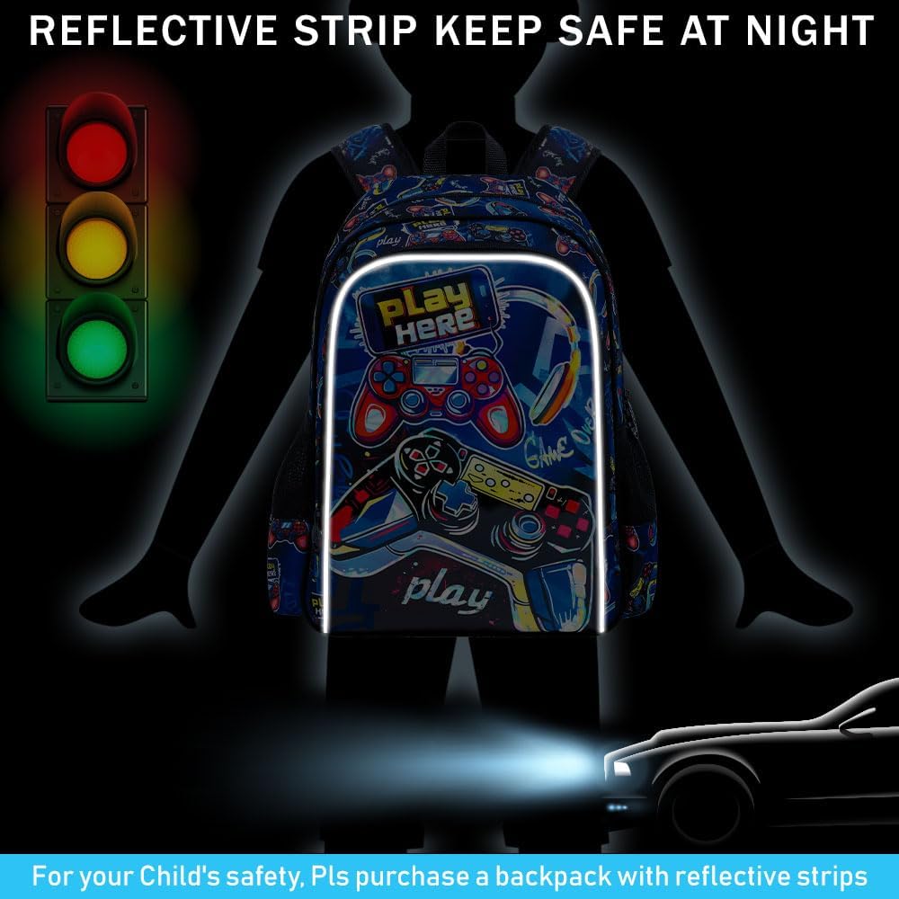 CCJPX 3PCS Gamer Backpack for Boys, 16 Inch Kids Water Resistant Preschool Bookbags, Cool Kindergarten School Backpacks and Lunch Box