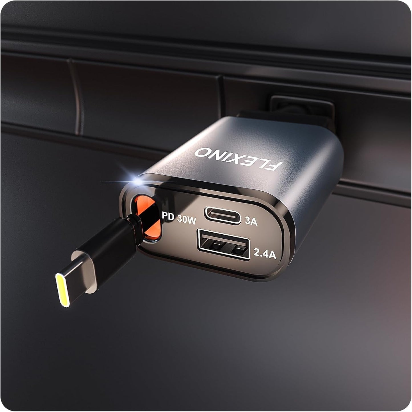 Flexino 【Ultra-Slim】 Retractable Car Charger for iPhone 16, 57W Fast Charging Car Chargers, USB C Car Charger Adaptor, Cigarette Lighter Adapter for iPhone 16/15 Series, Galaxy, Pixel, Grey
