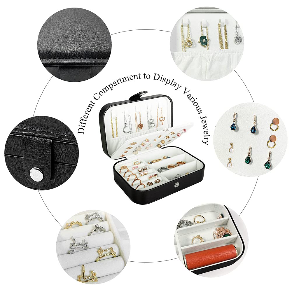 Hatori Travel Jewelry Box, PU Leather Small Jewelry Organizer for Women Girls, Double Layer