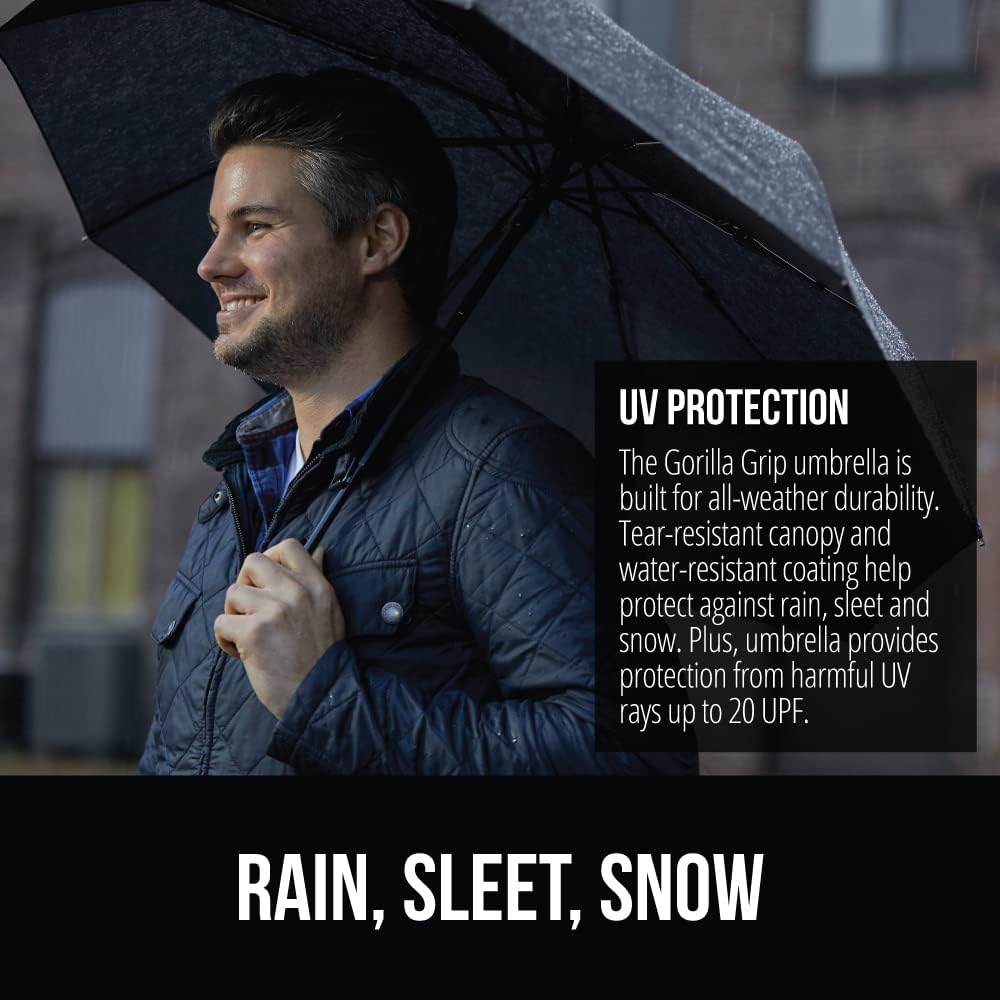GORILLA GRIP Strong Windproof Stick Compact Umbrella for Rain, 2 PK, One-Click Automatic Open