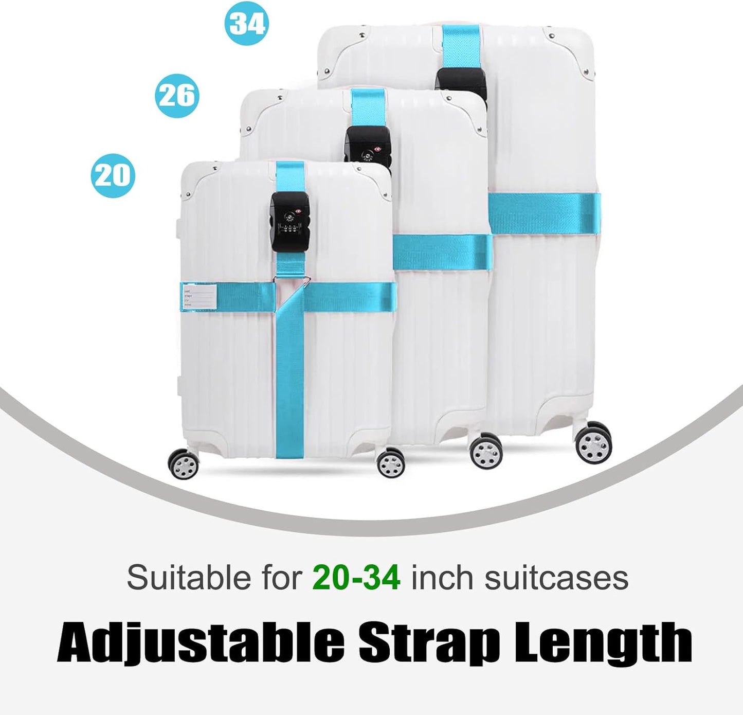 Luggage Straps TAS,Travel Strap with Name tag,Easy to Identify,Luggage Straps TSA Approved with Lock,Combination Luggage Lock with Adjustable Length,Compatible with 20-34 inch Luggage(Blue 1 Pack)