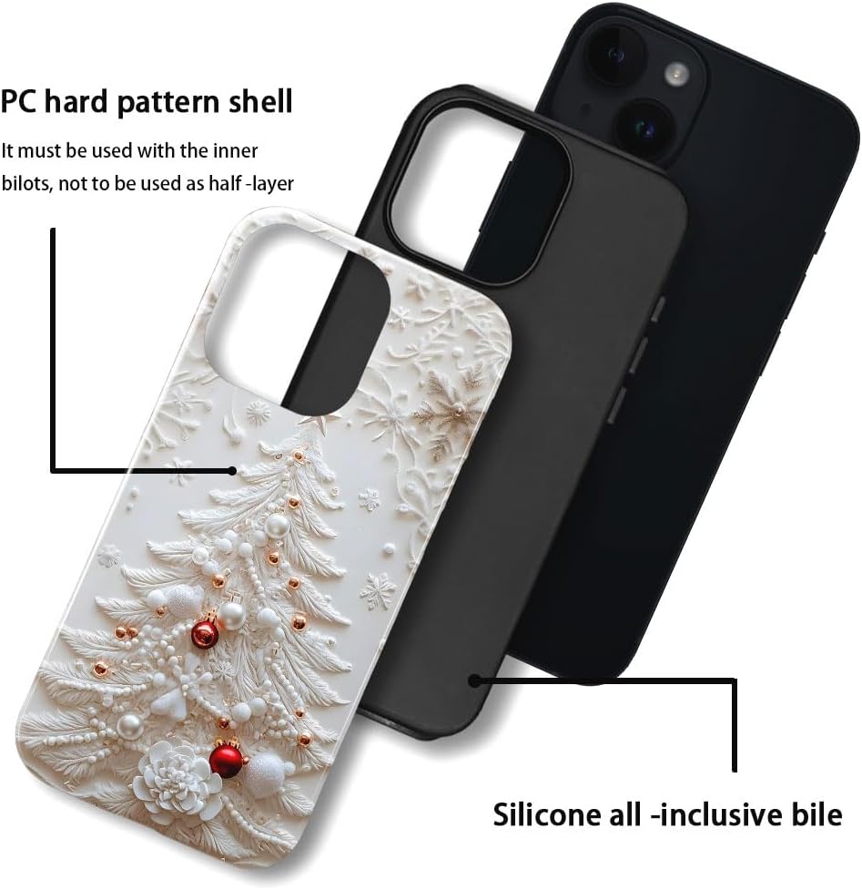Case for iPhone 15 Plus - Slim Fit Anti-Scratch Phone Case for Girl Women - Christmas Tree White (Glossy)