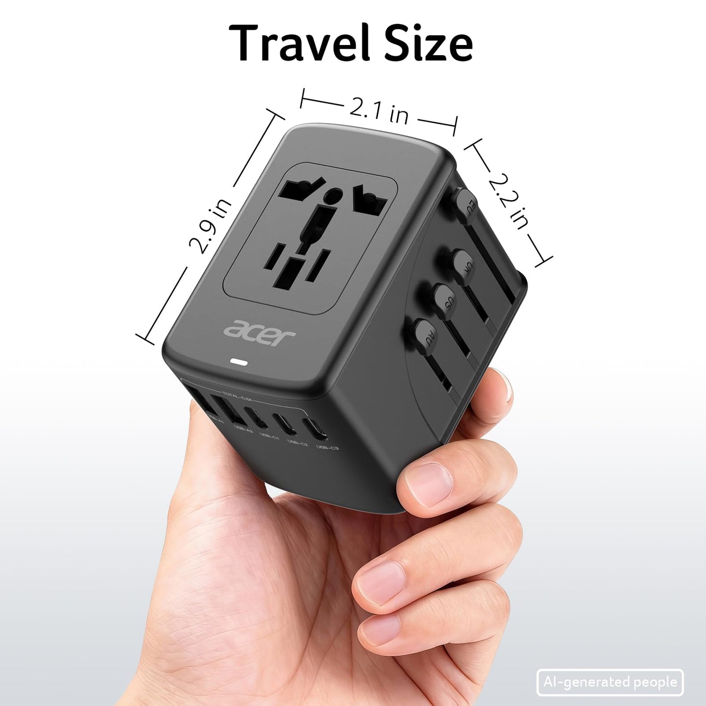 Acer Universal Travel Plug Adapter - International Power Adapter with 5 USB Ports (3 USB C) 5.8A