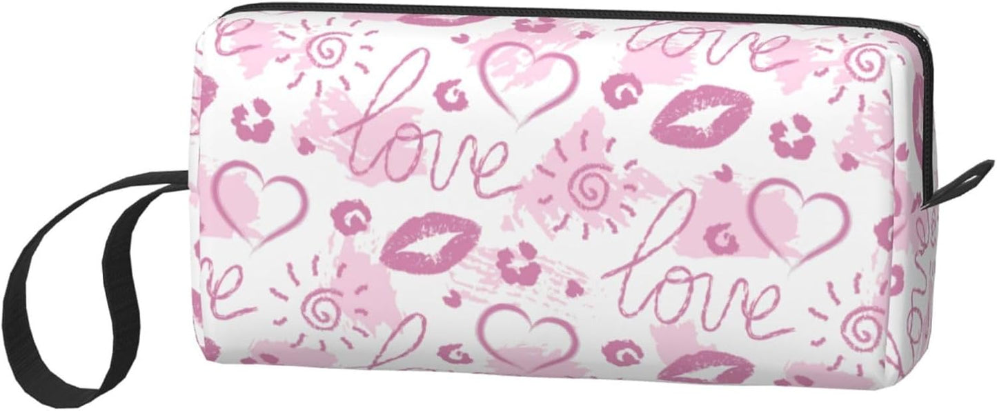 Love Notes Heart Lips & Sunshine Makeup Bag Small Compact & Durable Travel Cosmetic Bag Organizer Oxford Fabric Impact-Resistant Multi-Purpose Storage Perfect for Travel, Gym, Daily Use