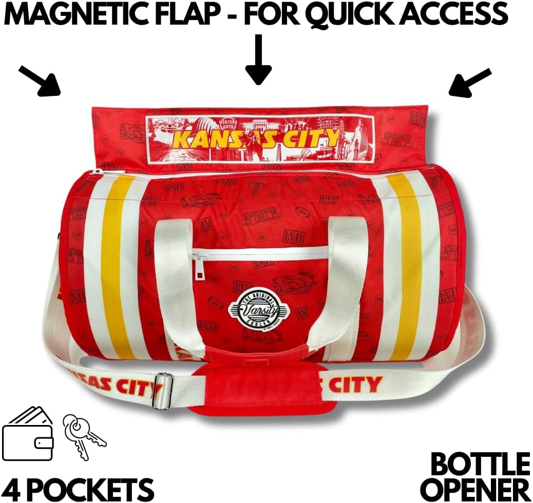 Varsity Cooler Kansas Travel Party Duffel & Cooler – 30 Can Leakproof Insulated Tote Bag, Waterproof Soft compartment for Tailgating, Golf, Beach, Carry-On Luggage & Outdoor Sports