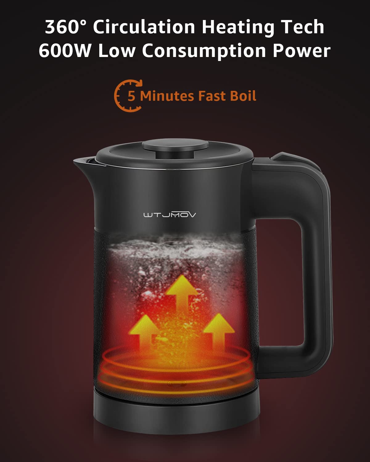 WTJMOV 0.6L Small Electric Tea Kettle Lightweight, 20 Ounce Double Wall Hot Water Boiler Stainless