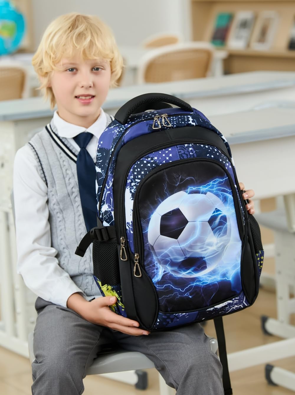 Boys Backpack for Elementary Kids Bookbag Middle School Bags Heavy Duty Soccer Laptop Durable Waterproof 18 In (1-Black)