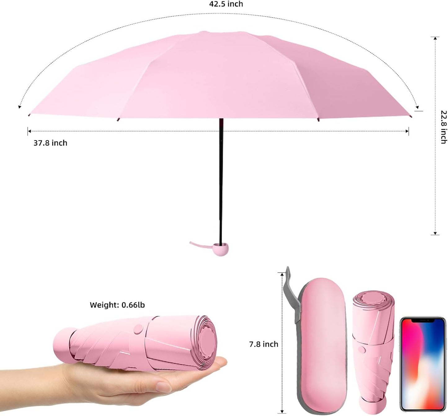 Compact Travel Umbrella, Small Pocket Mini Umbrella for Purse Wallet, UV Sun Rain Umbrellas for