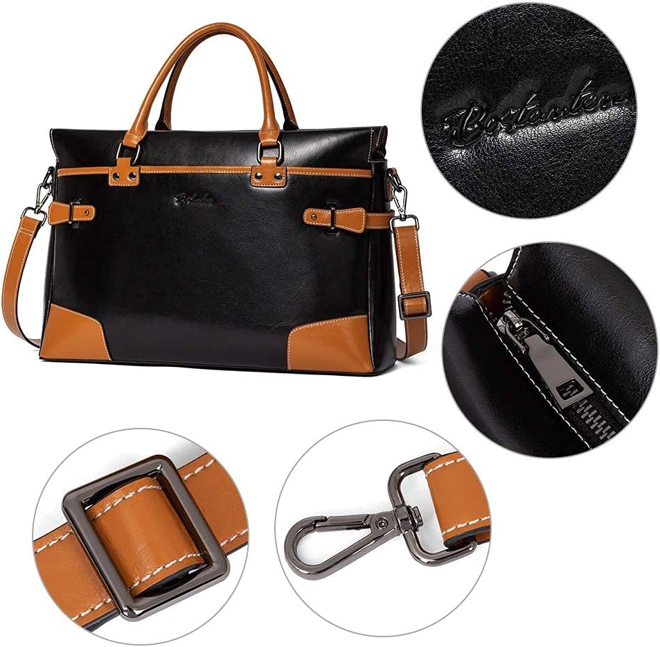 BOSTANTEN Briefcase for Women Leather Laptop Bag 15.6 inch Computer Messenger Office Business Work