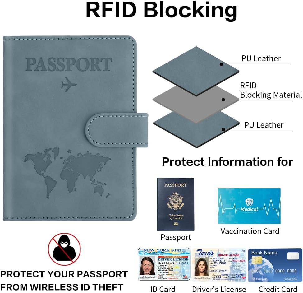 Passport Holder for Travel, Passport Cover Wallet, Premium PU Leather Passport Book Card Holder