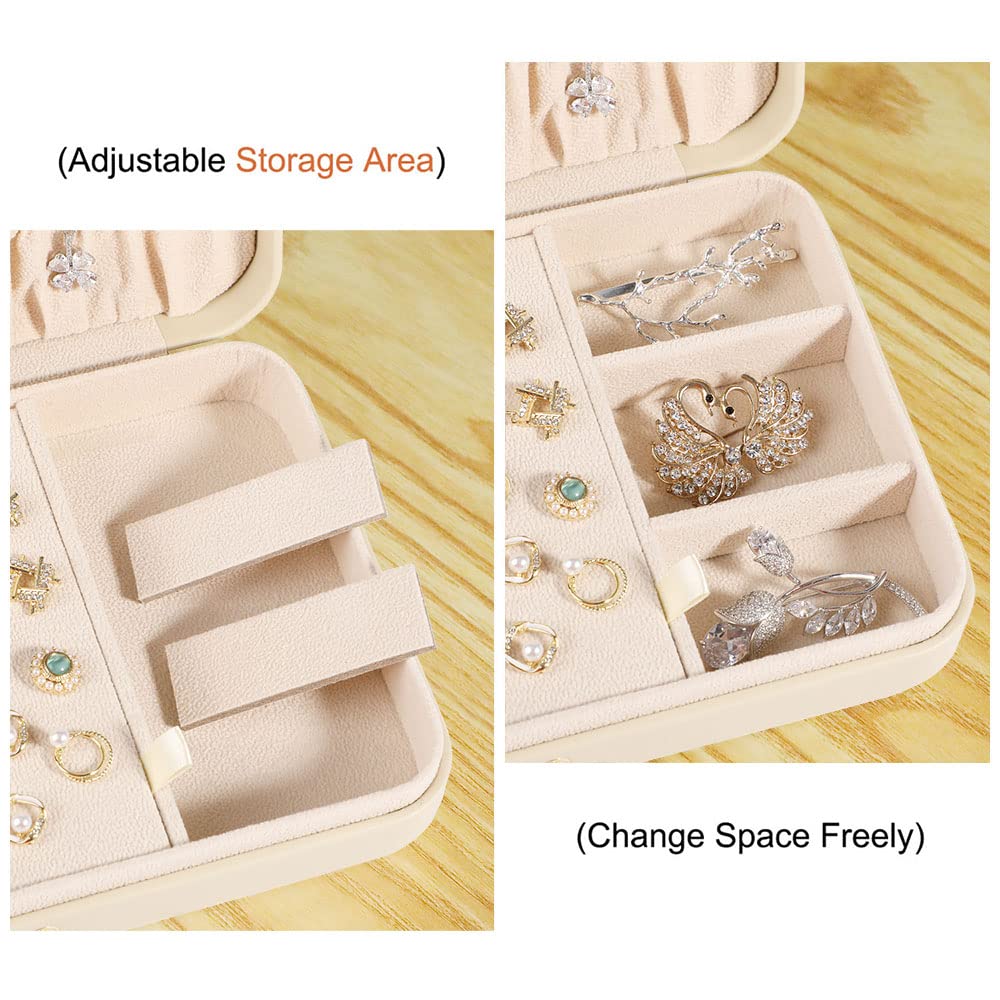 LANDICI Small Jewelry Box for Women Girls, PU Leather Travel Jewelry Case, Portable Jewelry