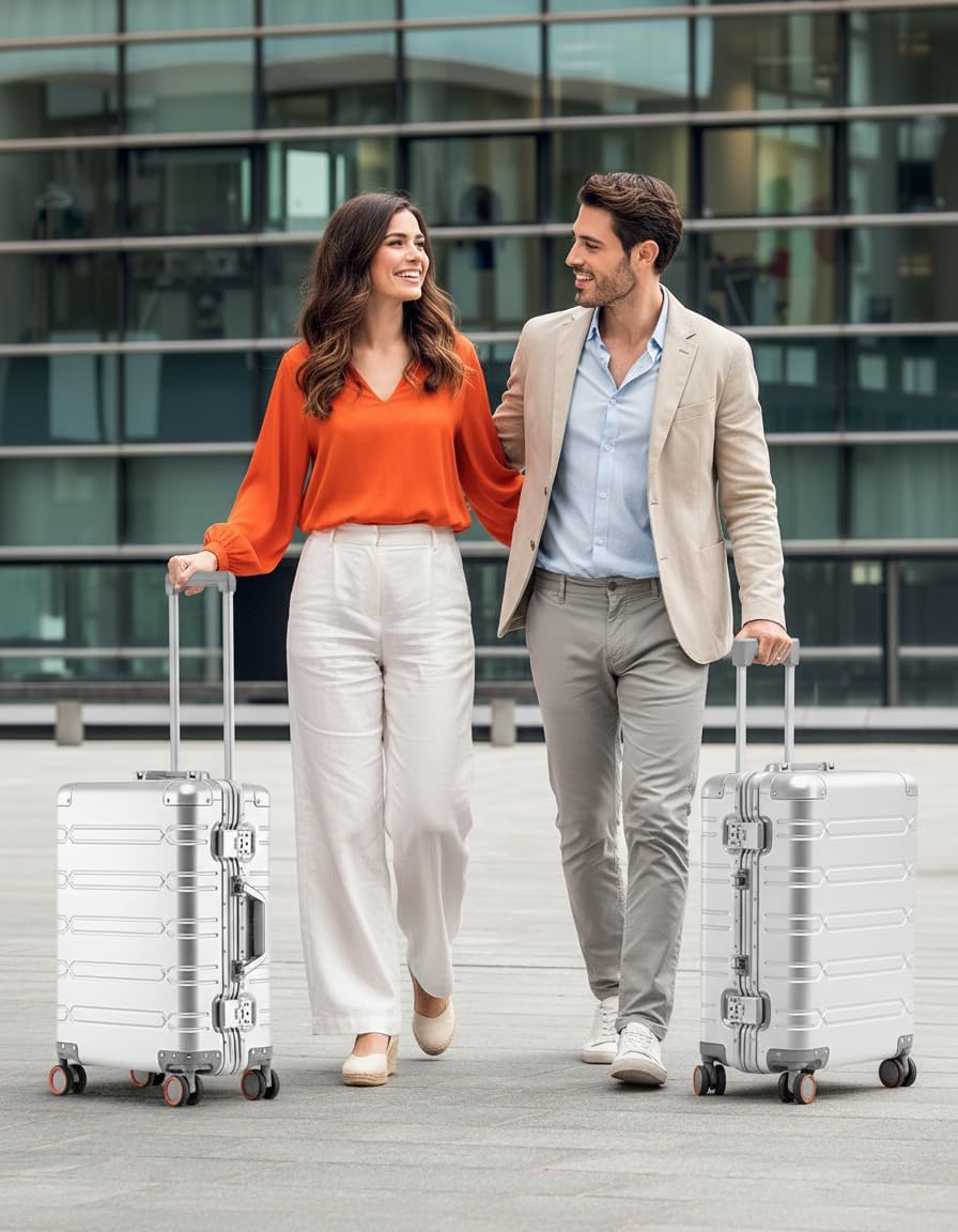 All Aluminum Carry On Luggage with 360°Silent Spinner Wheels and TSA Lock,Airline Approved Lightweight Suitcase for Business Travel (all aluminum 60 [silver], 20inch-35x23x55cm)