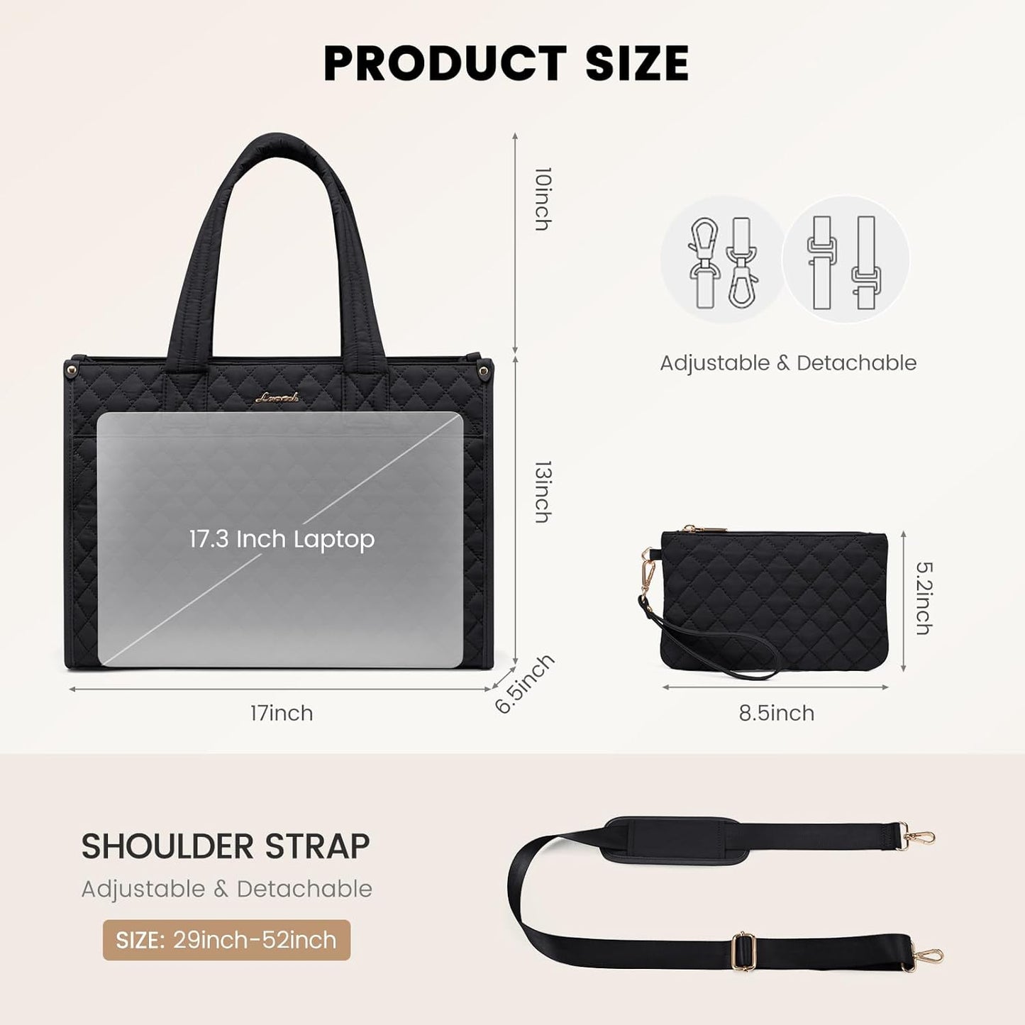 LOVEVOOK Laptop Tote Bag for Women,Canvas Work Tote Bag for Women with Clutch Purse,17.3 Inch Computer Briefcase Bag,Professional Teacher Business Office Bag,Lightweight Shoulder Travel