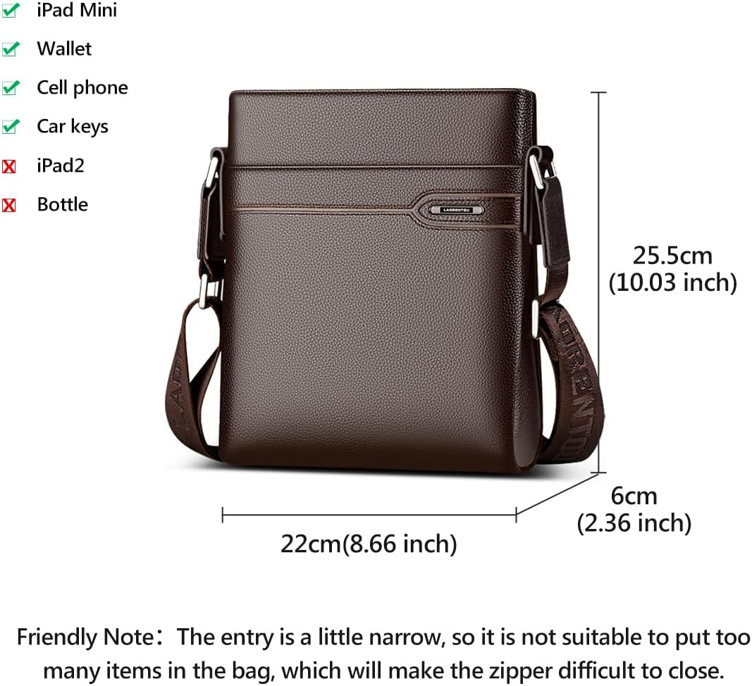LAORENTOU Men's Genuine Leather Shoulder Bag, Business Crossbody Bag for Men Messenger Bags Leather Purse Men's Side Bags