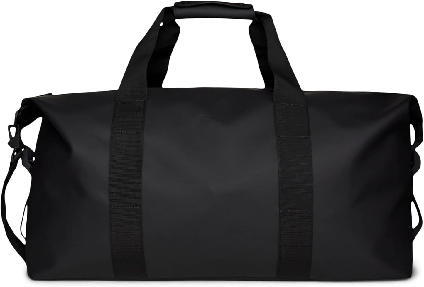 RAINS Hilo Weekend Bag Large - Black Waterproof Travel Duffel for Men and Women - Duffle with Coated Zip, Compression Straps, Adjustable Strap