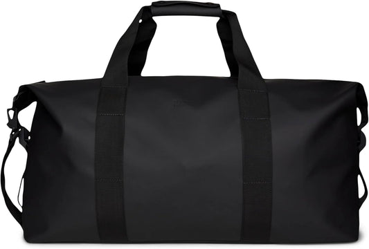 RAINS Hilo Weekend Bag Large - Black Waterproof Travel Duffel for Men and Women - Duffle with Coated Zip, Compression Straps, Adjustable Strap