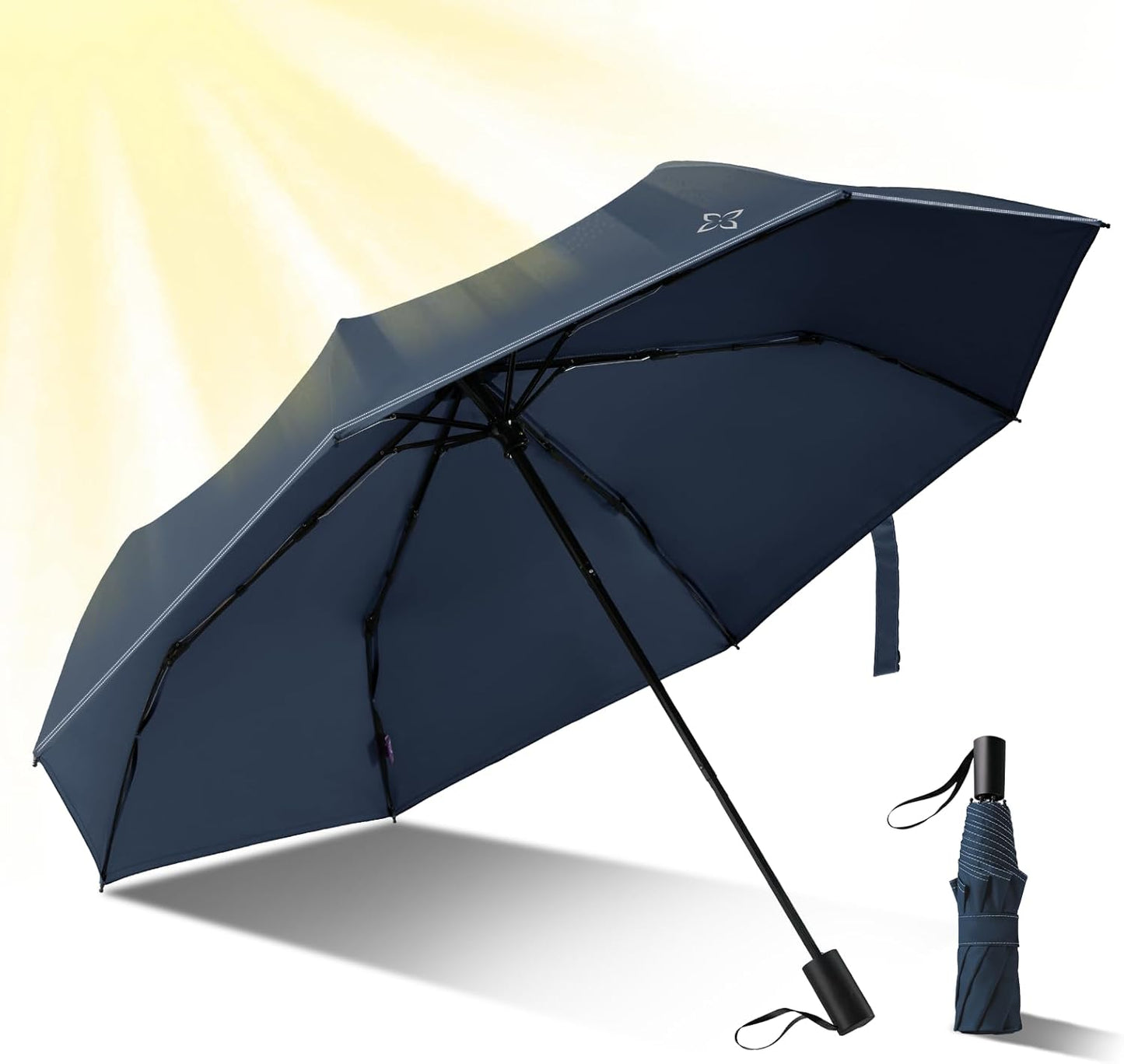 Windproof Travel Mini Umbrella - Manual Open Close with No Rebound for Seniors & Kids, Small Compact and Portable for Rain, Reflective Design for Night Safety Men & Women