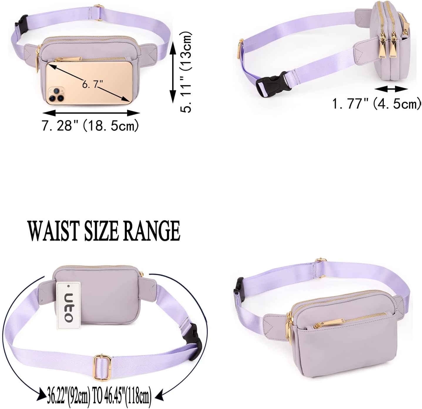 UTO Fanny Pack for Women Crossbody Trendy Fashion Belt Purse Chest Waist Hip Bumbag for Outdoor Shopping Travel Hiking