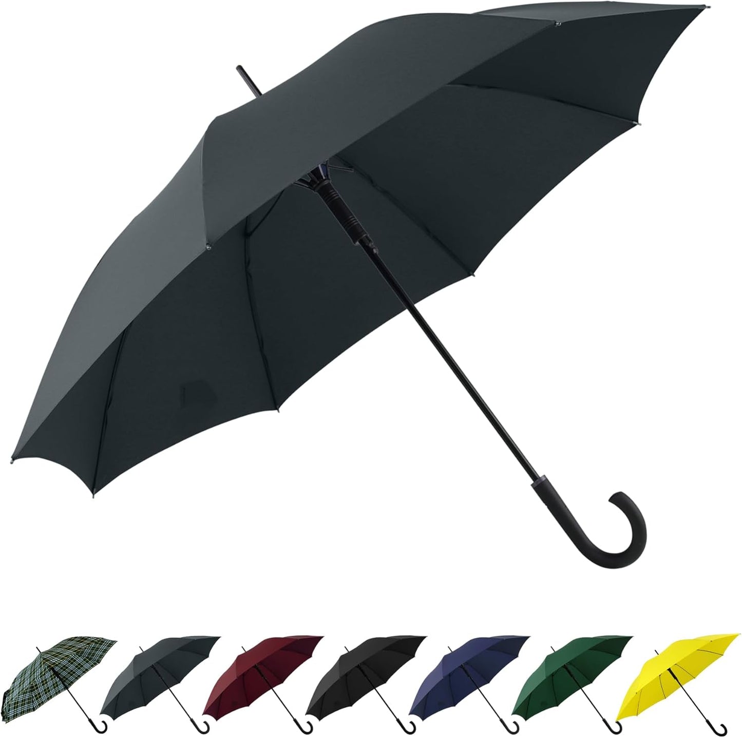 Large Stick Umbrella Windproof Automatic Open 50 Inch Umbrella with Hook Handle,Over Sized J Handle Umbrellas for Men and Women,Windproof Unbreakable Stick Rain Golf Umbrella.