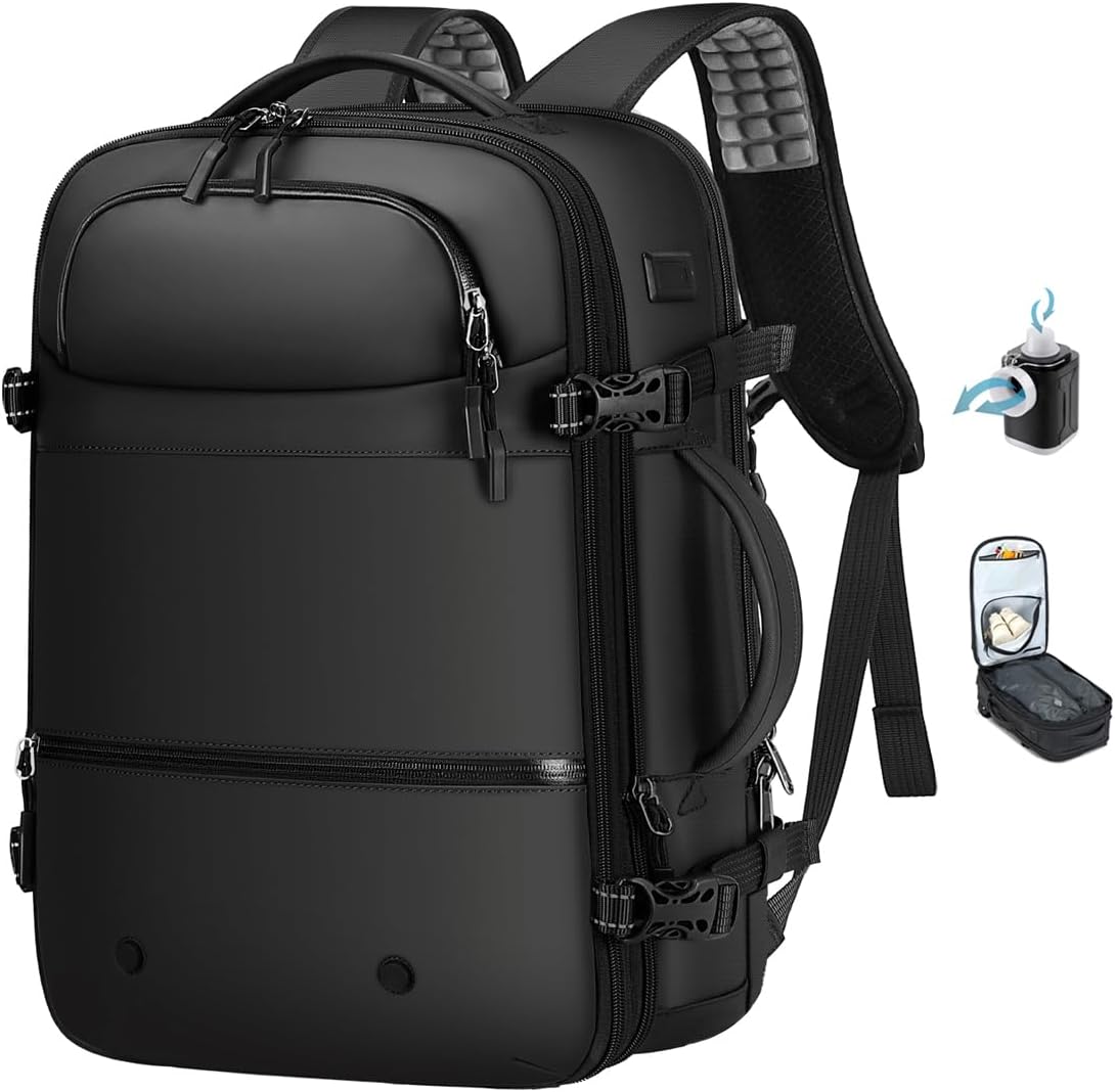 SOAEON Vacuum Backpack with Pump,Waterproof Underseat Carry on Bag with Vacuum Seal Compression Backpack for Airplane