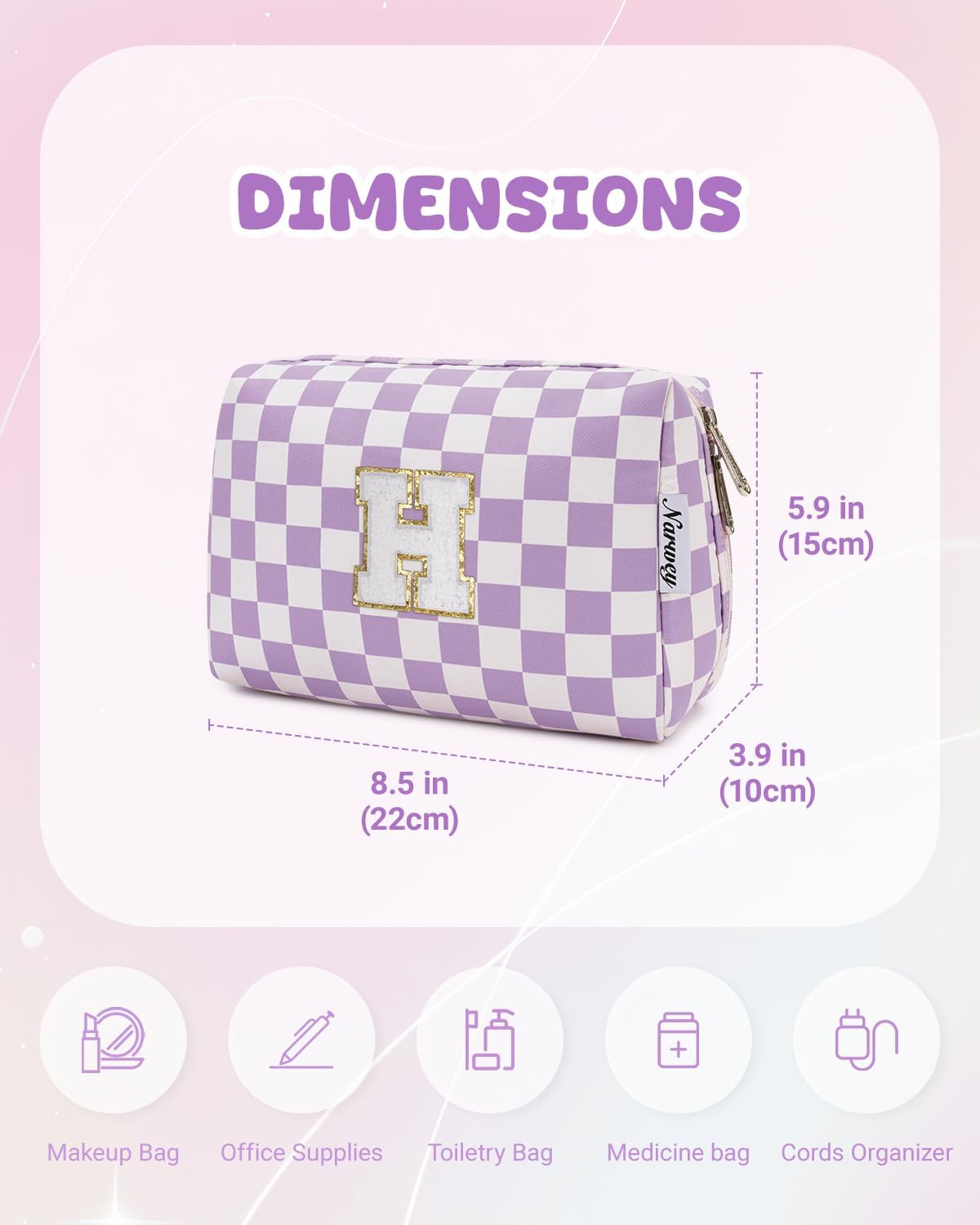 Narwey Birthday Gifts for Women Teen Girls Kids Personalized Initial Makeup Bag Monogram Preppy