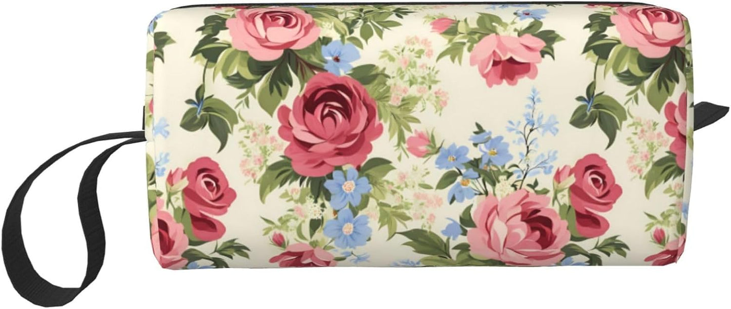 Vintage Rose Garden Makeup Bag Small Compact & Durable Travel Cosmetic Bag Organizer Oxford Fabric Impact-Resistant Multi-Purpose Storage Perfect for Travel, Gym, Daily Use