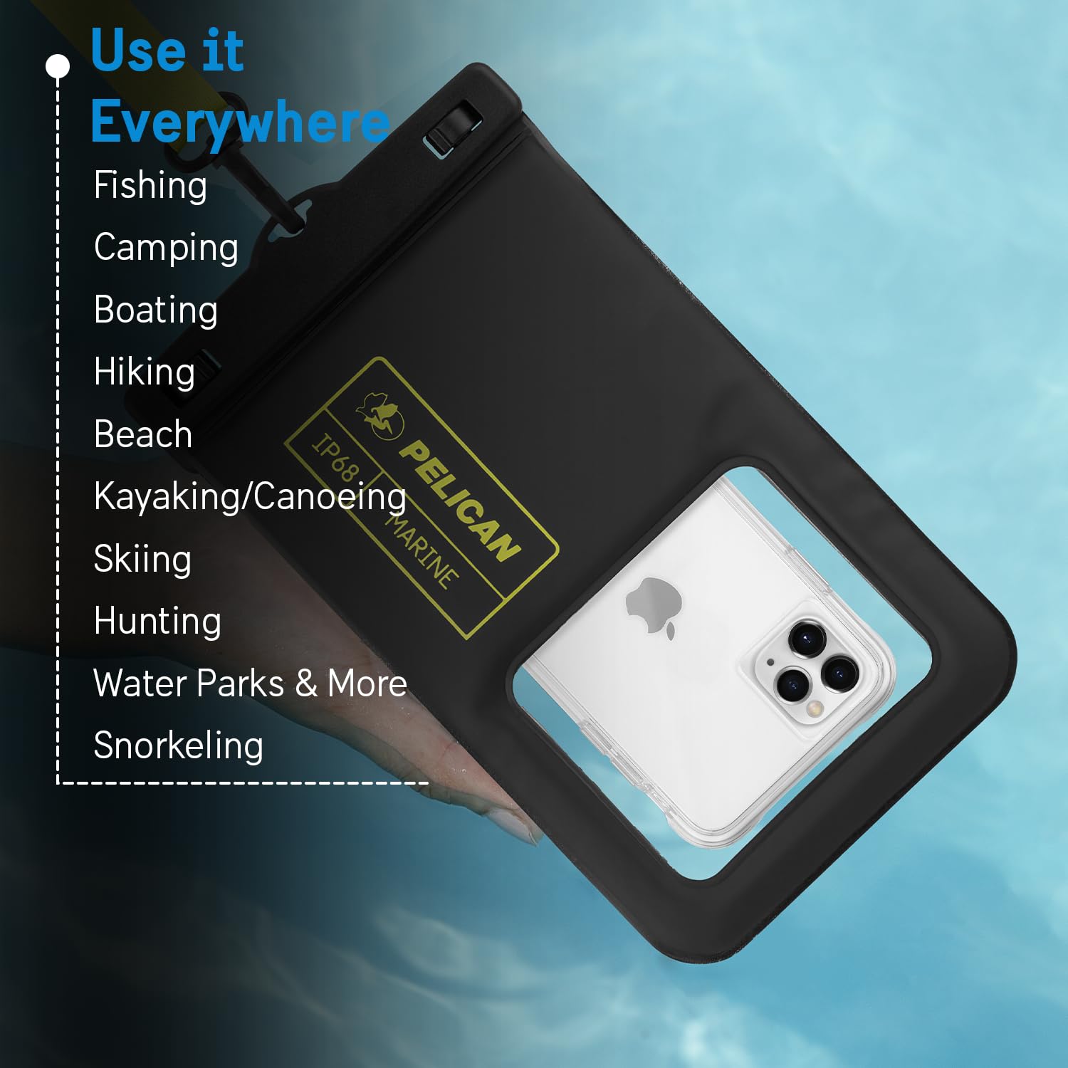 Pelican Marine Waterproof Phone Pouch (XL) - Black/Hi-Vis Yellow