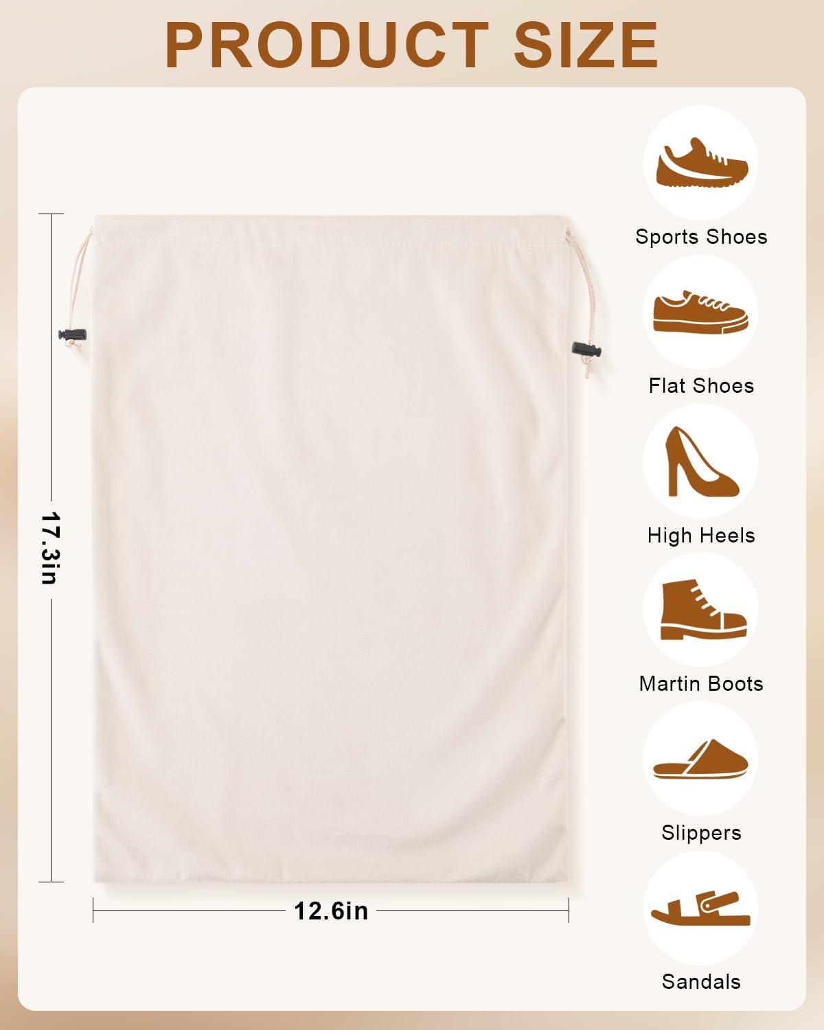 FantasyLife Shoe Bags for Travel, 2 PCS Washable Dust Bags for Storage & Packing, Flannel Shoe Pouch with Drawstring Closure for Purses, Handbags, Shoes & Toys (Beige)