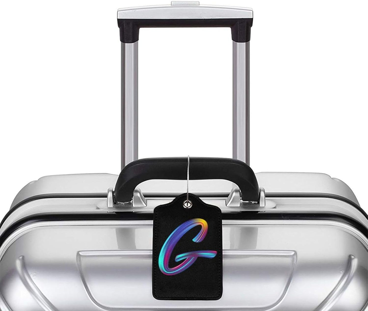 2 Pack Initial Luggage Tags for Suitcase, Colorful Letter Design Cruise Name Bag Tags, Novelty Baggage Identifiers with Full Privacy Cover, Leather ID Label for Women Men Kids Travel, Rainbow Letter G