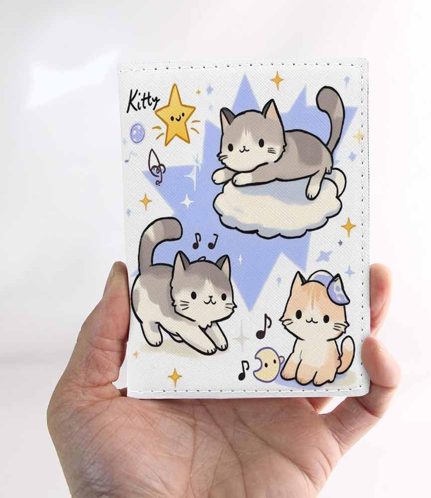 Kitten Passport Holder for Travel Music Cat Star PU Leather Passport Cover Wallet Cute Passport