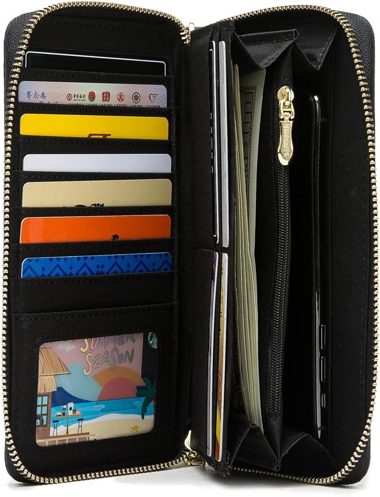 Women Wallet Card RFID For Womens Holder Blocking Credit Small Zipper Purse Pocket Bifold Slim Coin ID Ladies Wristlet Clutch Large Capacity Window Case Travel Zip Women's