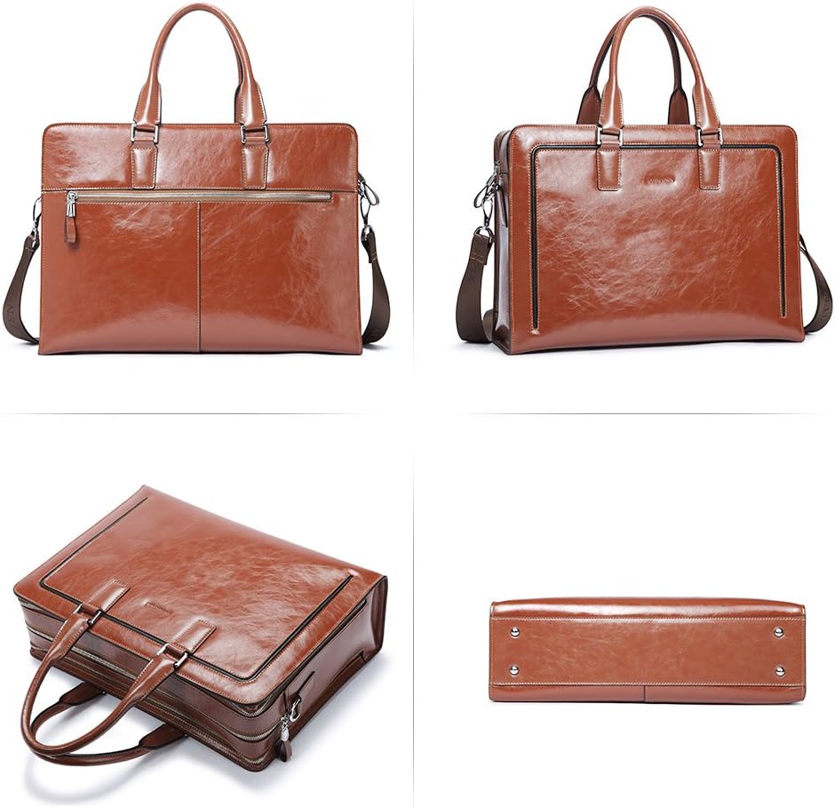 BOSTANTEN Women Genuine Leather Briefcase Tote Business Vintage Handbag 15.6" Laptop Shoulder Bag Brown