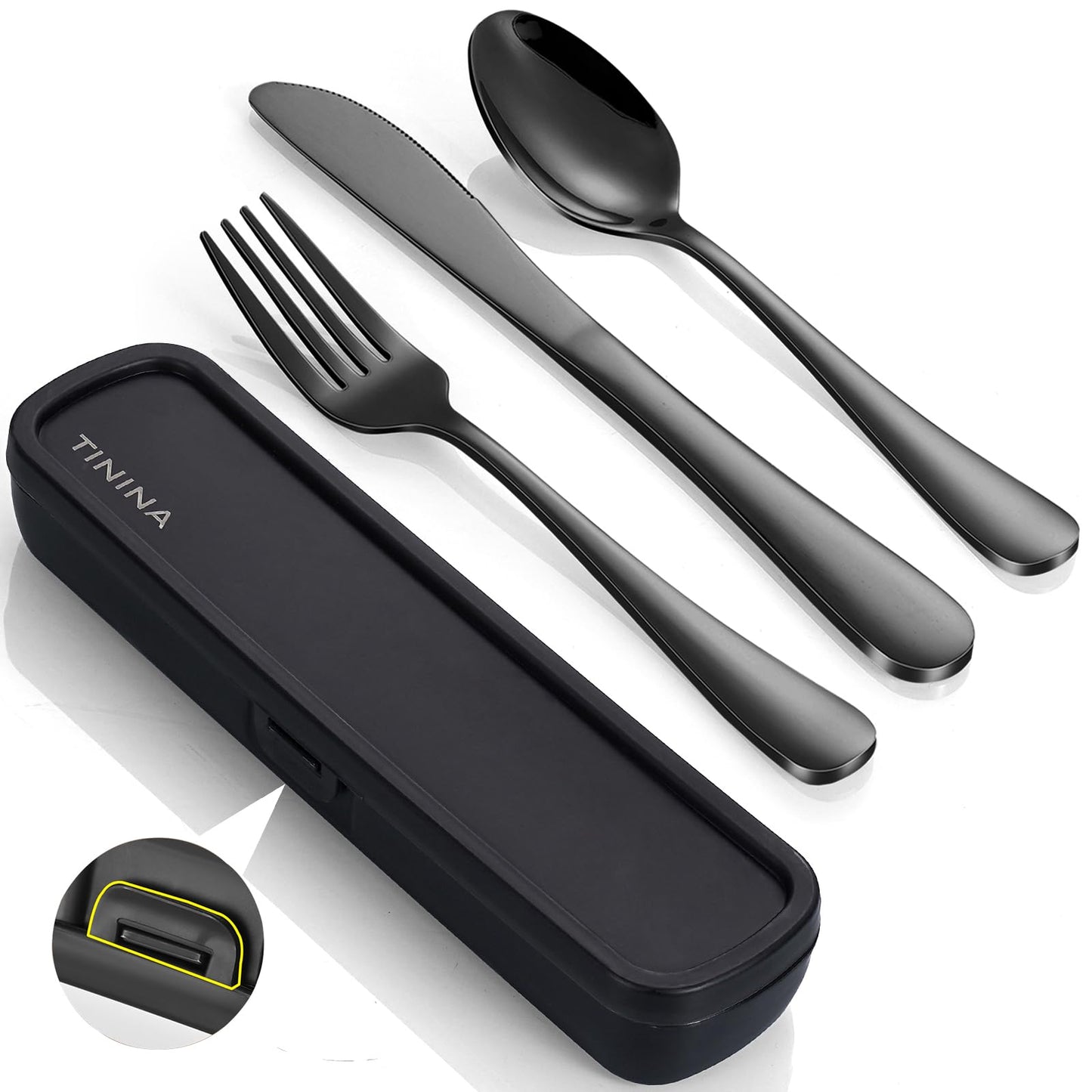 Travel Utensils with Case, 4-Piece Stainless Steel Portable Cutlery Set, Reinforced Case with