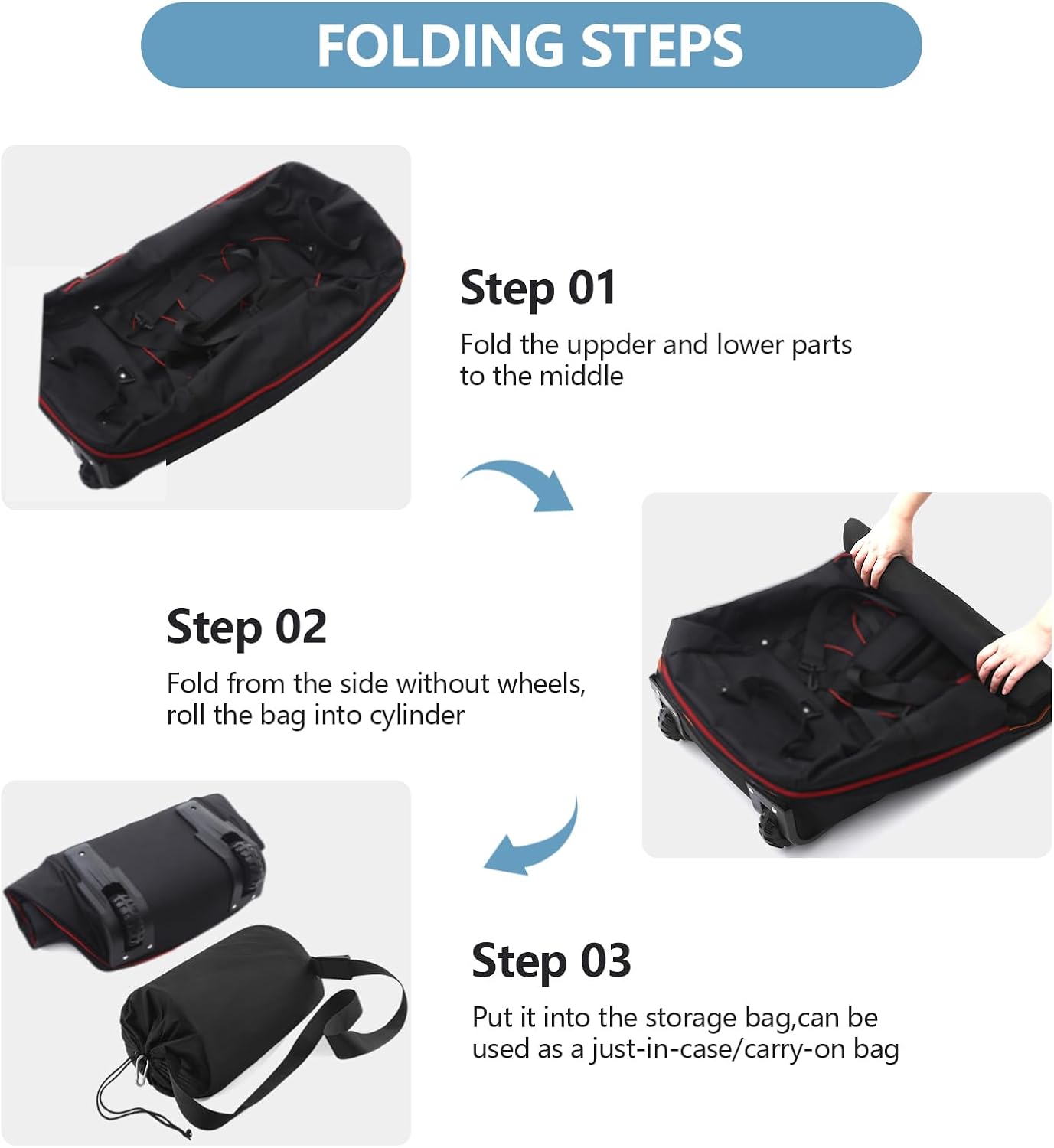 32” 1680D Oxford Foldable Duffle Bag with 2 Wheels,110L to 140L Expandable Soft Sided Rolling Travel Bag,Black-red