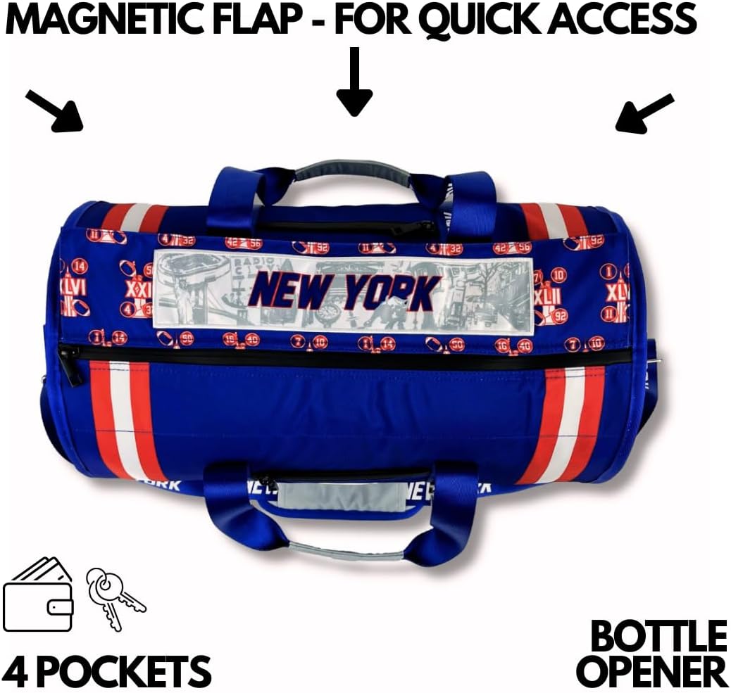 Varsity Cooler New York Travel Party Duffel & Cooler – 30 Can Leakproof Insulated Tote Bag, Waterproof Soft compartment for Tailgating, Golf, Beach, Carry-On Luggage & Outdoor Sports